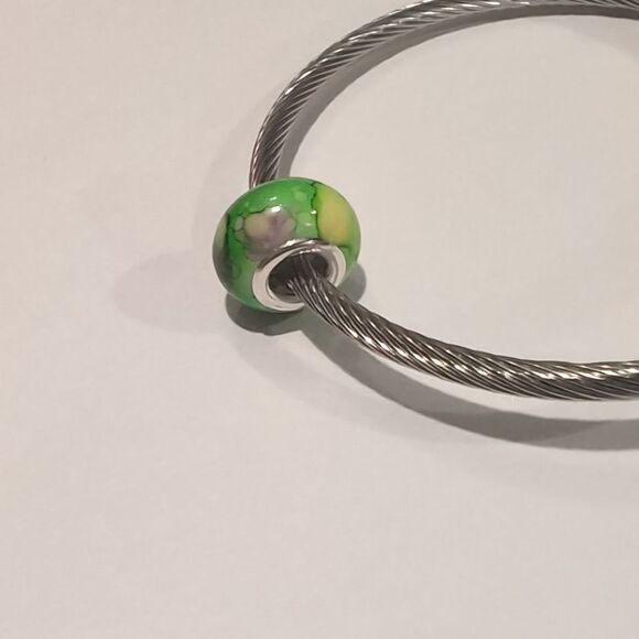 Silver Green Watercolor Charm for Pandora Style Bracelet - Picture 5 of 6
